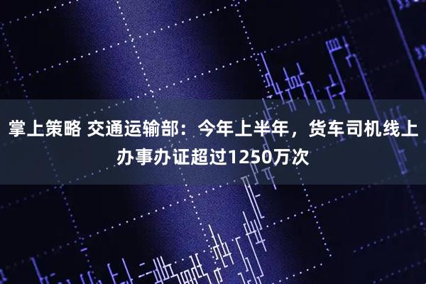 掌上策略 交通运输部：今年上半年，货车司机线上办事办证超过1250万次